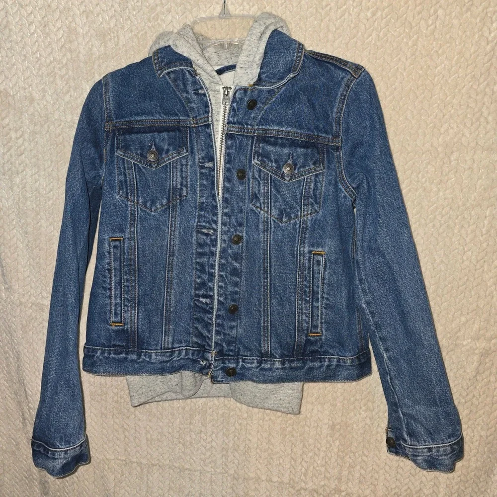 Abercrombie & Fitch Hooded Denim Jacket | Y2K Mixed Media Jean Hoodie - Picture 2 of 7